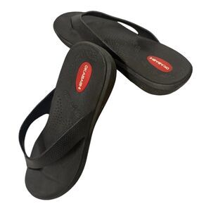 Okabashi Womens Flip Flop Shoes Large Black Flat Open Toe Sandals Slip On